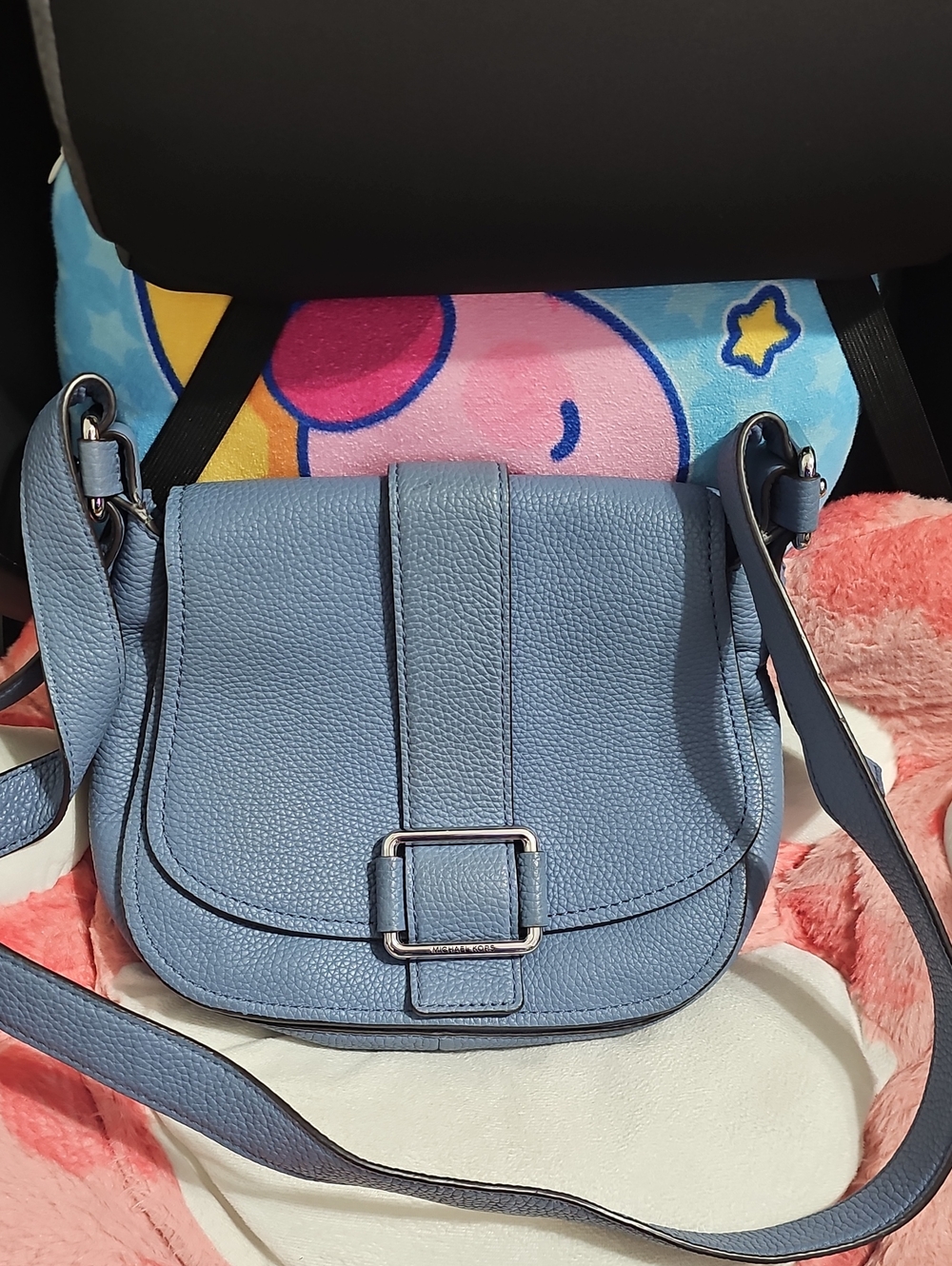Michael Kors Powder Blue Pebbled Leather Crossbody with Buckle